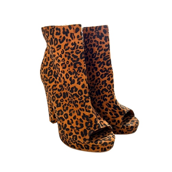 Shoe Dazzle Kimara Bootie Leopard Print Open Toe Platform Heeled Ankle Boots 10 - Picture 4 of 10